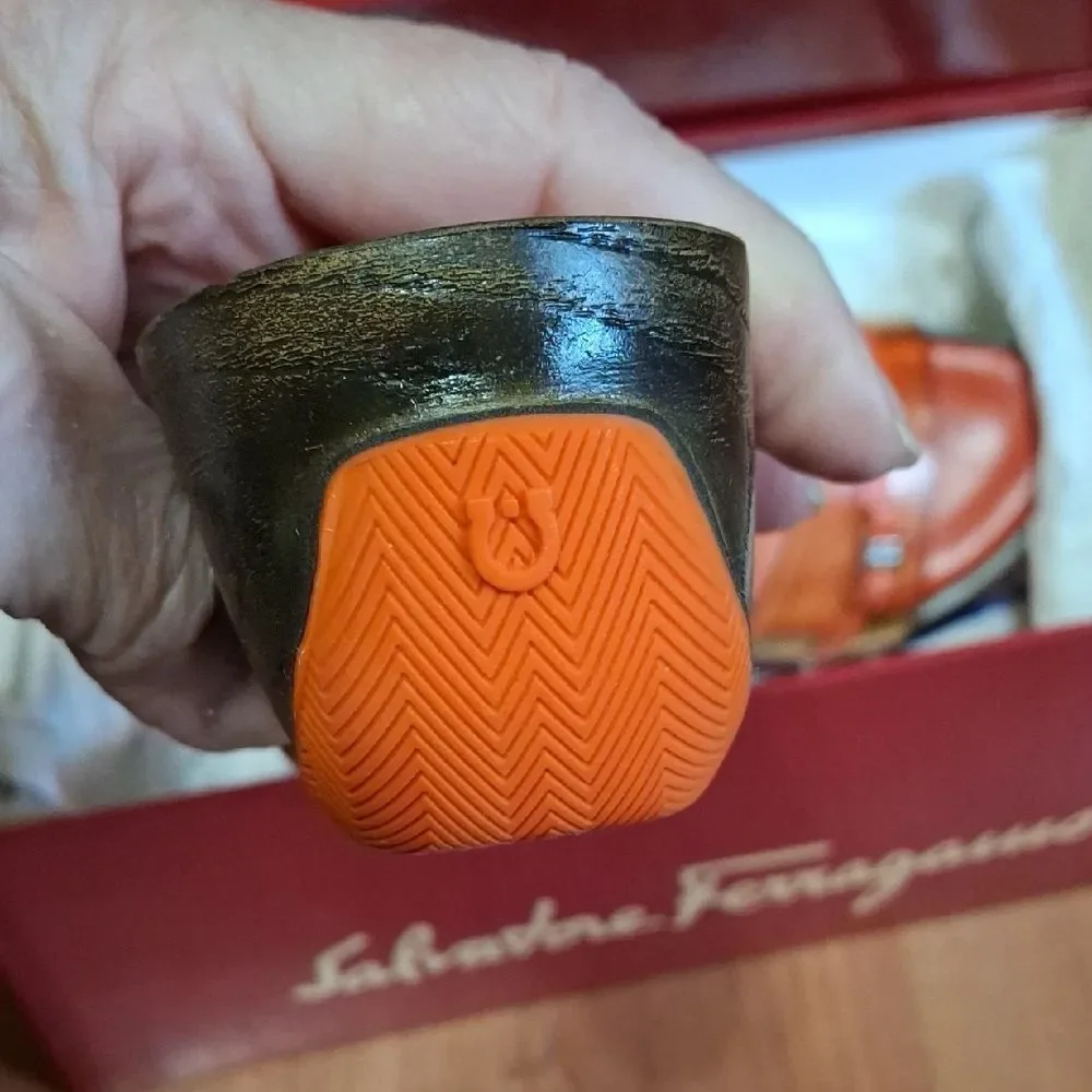 Salvatore Ferragamo Orange Slide Sandals